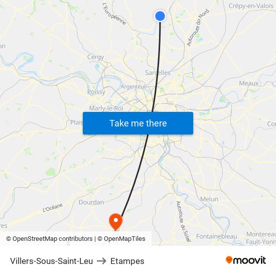Villers-Sous-Saint-Leu to Etampes map
