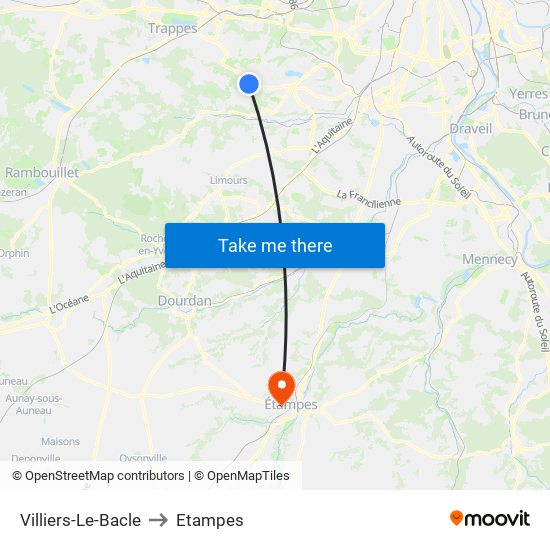 Villiers-Le-Bacle to Etampes map