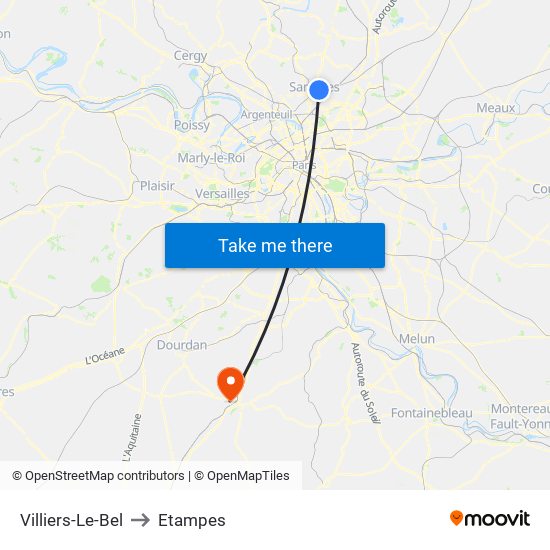 Villiers-Le-Bel to Etampes map