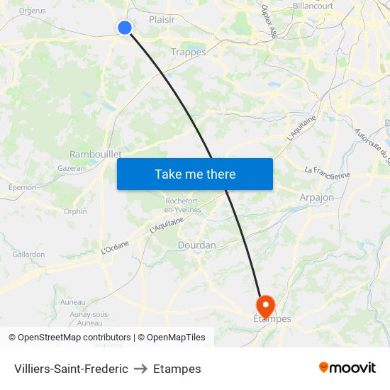 Villiers-Saint-Frederic to Etampes map