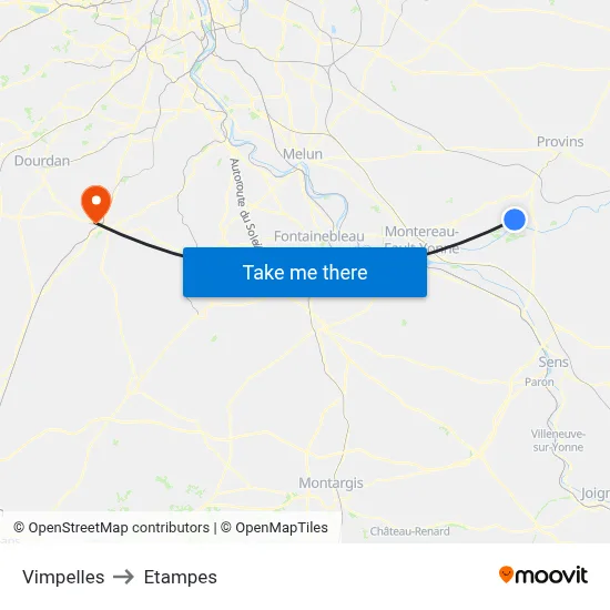 Vimpelles to Etampes map