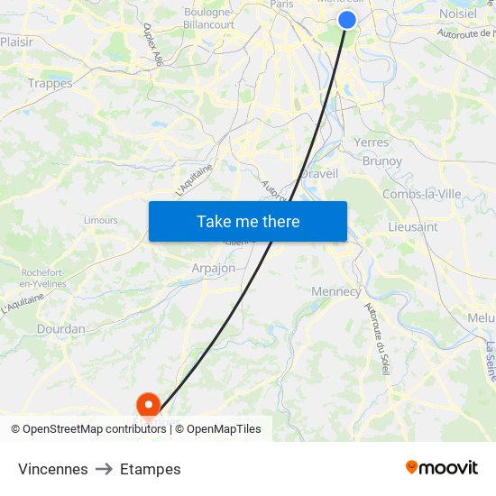 Vincennes to Etampes map