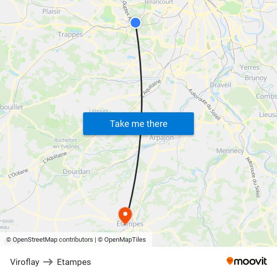 Viroflay to Etampes map