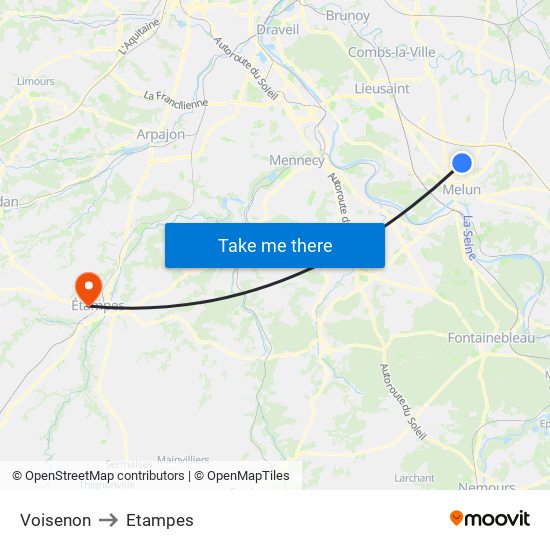 Voisenon to Etampes map