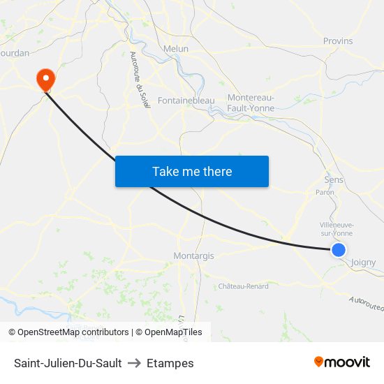 Saint-Julien-Du-Sault to Etampes map