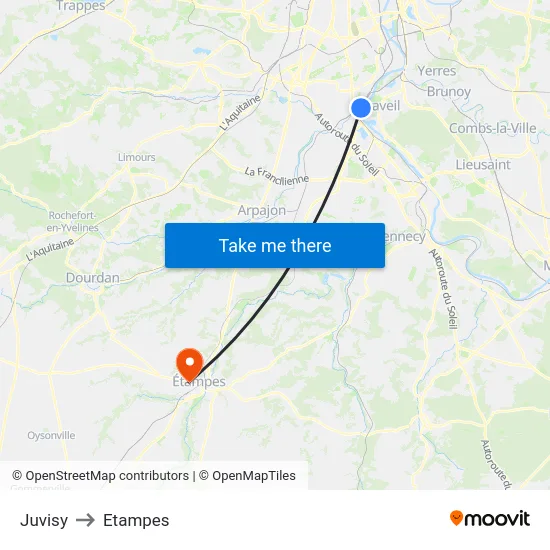 Juvisy to Etampes map
