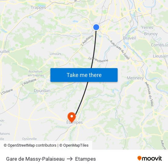 Gare de Massy-Palaiseau to Etampes map