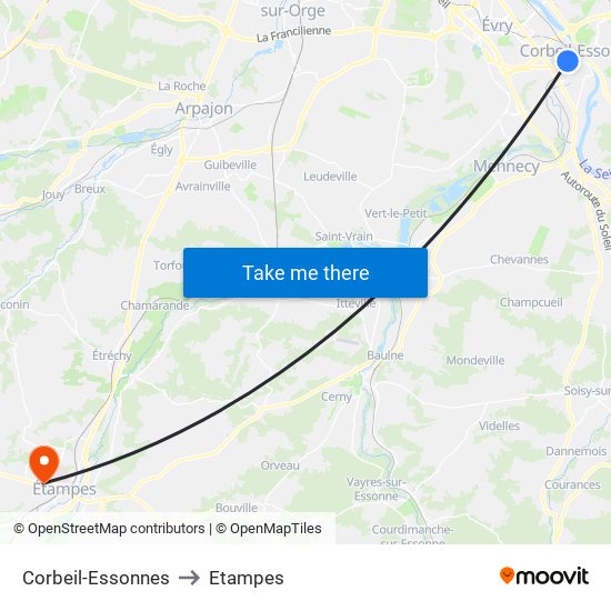 Corbeil-Essonnes to Etampes map