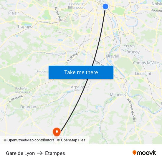 Gare de Lyon to Etampes map