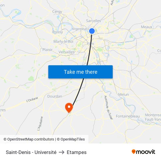 Saint-Denis - Université to Etampes map