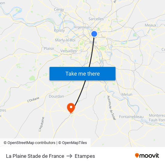 La Plaine Stade de France to Etampes map