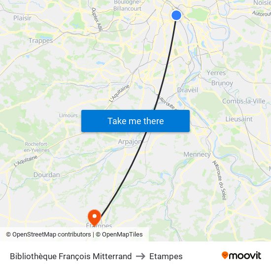 Bibliothèque François Mitterrand to Etampes map