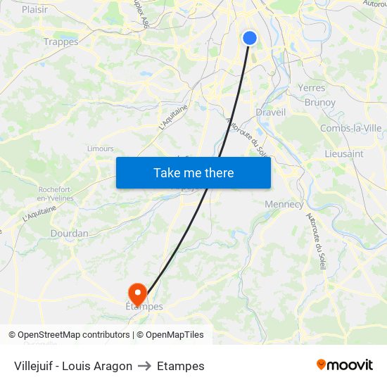Villejuif - Louis Aragon to Etampes map