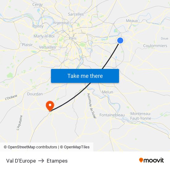 Val D'Europe to Etampes map