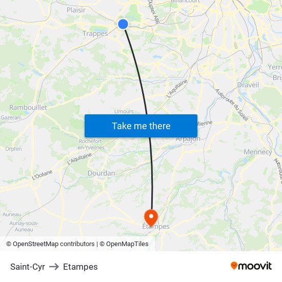 Saint-Cyr to Etampes map