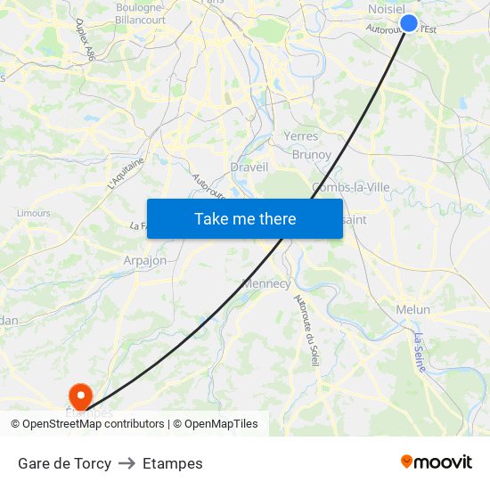 Gare de Torcy to Etampes map