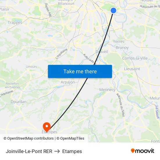 Joinville-Le-Pont RER to Etampes map