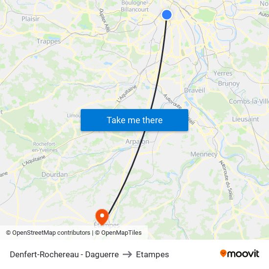 Denfert-Rochereau - Daguerre to Etampes map
