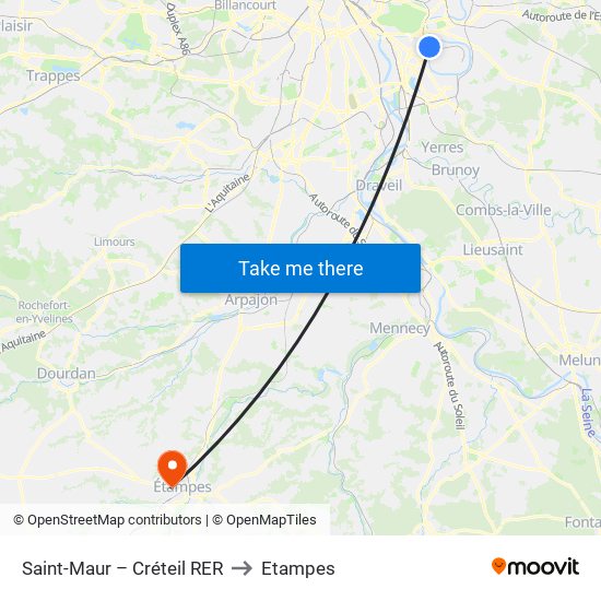 Saint-Maur – Créteil RER to Etampes map