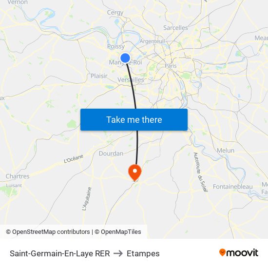 Saint-Germain-En-Laye RER to Etampes map