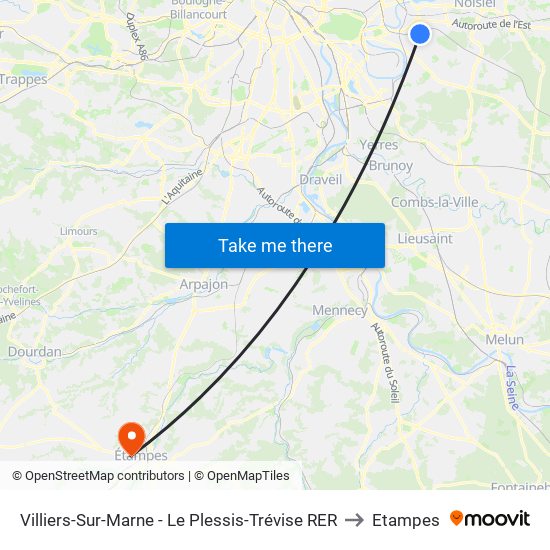 Villiers-Sur-Marne - Le Plessis-Trévise RER to Etampes map