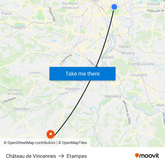 Château de Vincennes to Etampes map