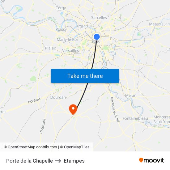 Porte de la Chapelle to Etampes map