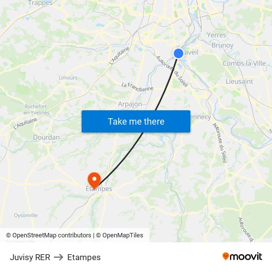 Juvisy RER to Etampes map