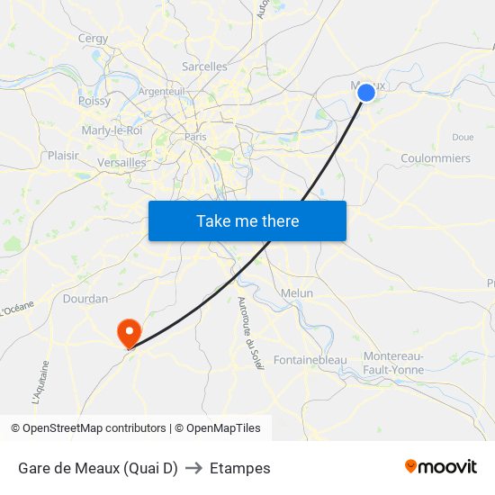 Gare de Meaux (Quai D) to Etampes map