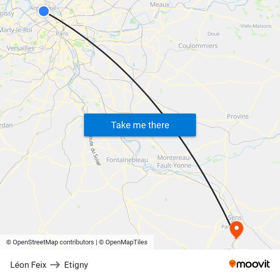Léon Feix to Etigny map