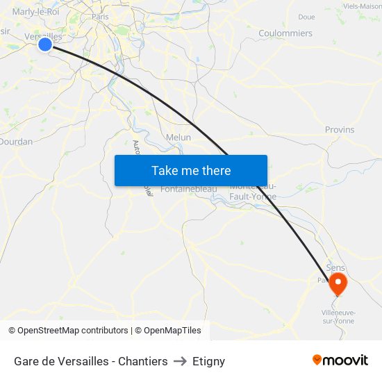 Gare de Versailles - Chantiers to Etigny map