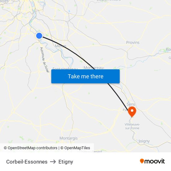 Corbeil-Essonnes to Etigny map