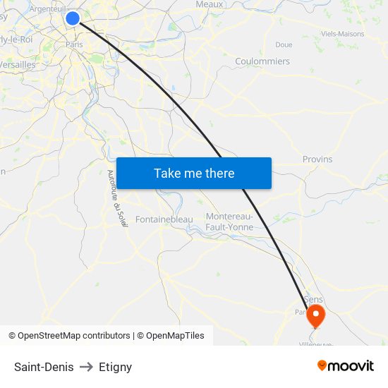 Saint-Denis to Etigny map