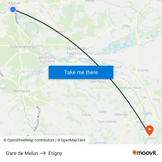 Gare de Melun to Etigny map