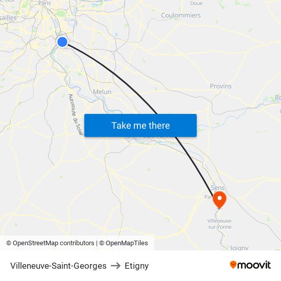 Villeneuve-Saint-Georges to Etigny map