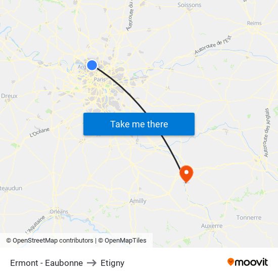 Ermont - Eaubonne to Etigny map