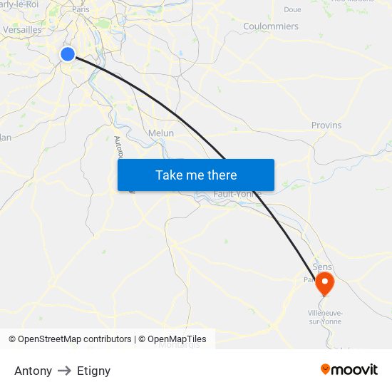 Antony to Etigny map