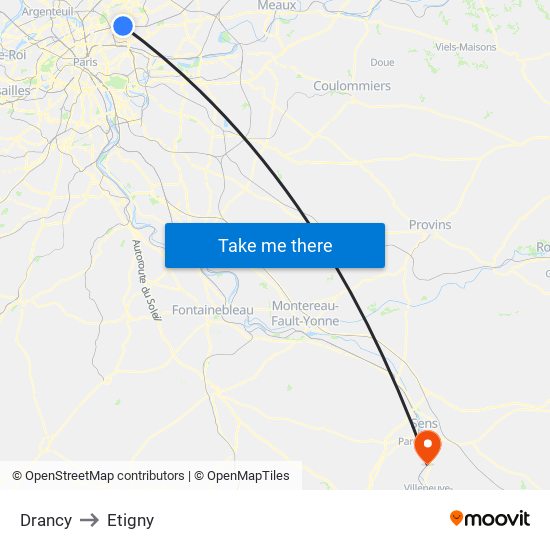 Drancy to Etigny map