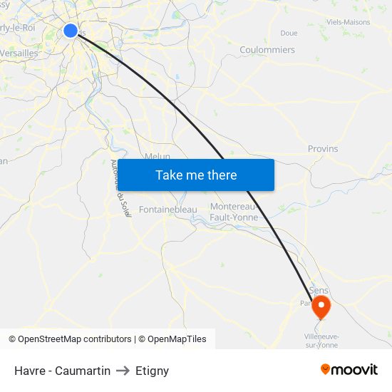 Havre - Caumartin to Etigny map