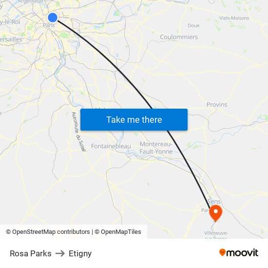 Rosa Parks to Etigny map