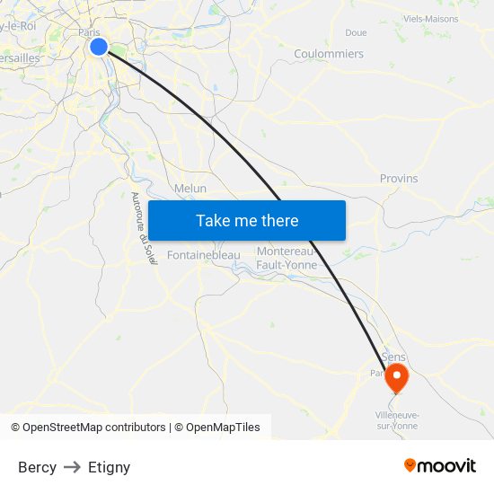 Bercy to Etigny map