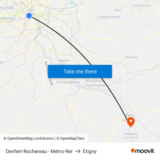 Denfert-Rochereau - Métro-Rer to Etigny map
