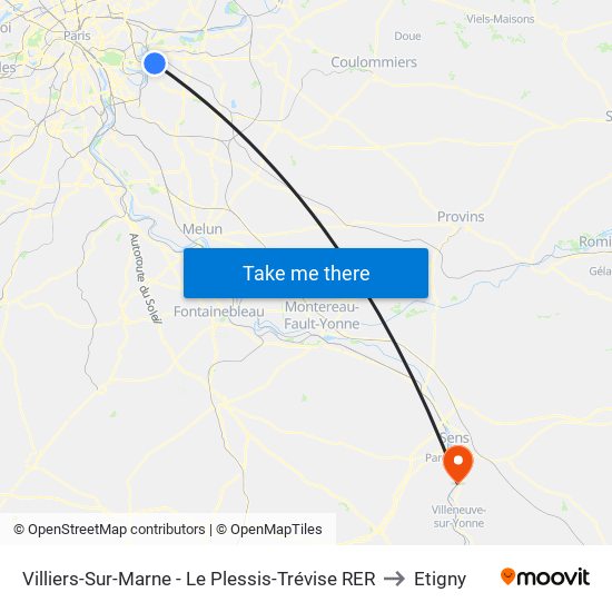 Villiers-Sur-Marne - Le Plessis-Trévise RER to Etigny map