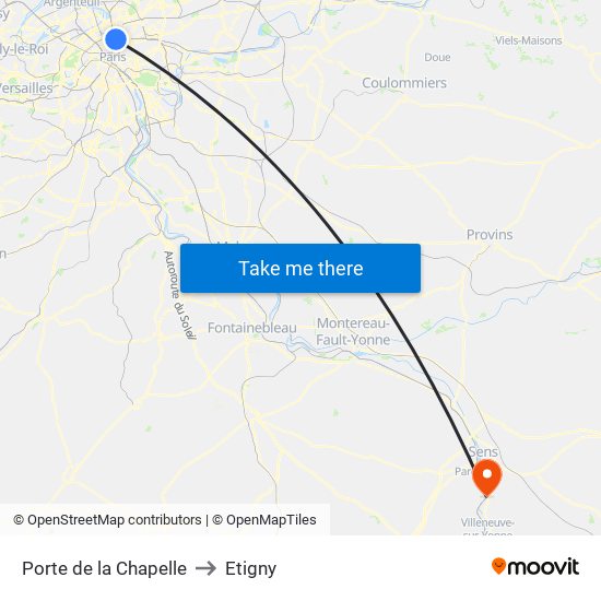 Porte de la Chapelle to Etigny map