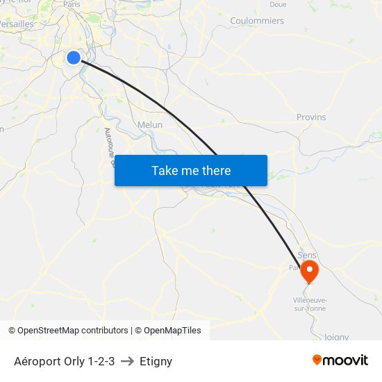 Aéroport Orly 1-2-3 to Etigny map