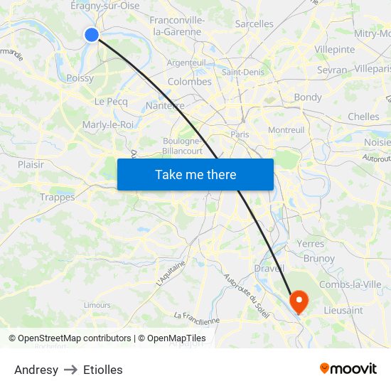 Andresy to Etiolles map