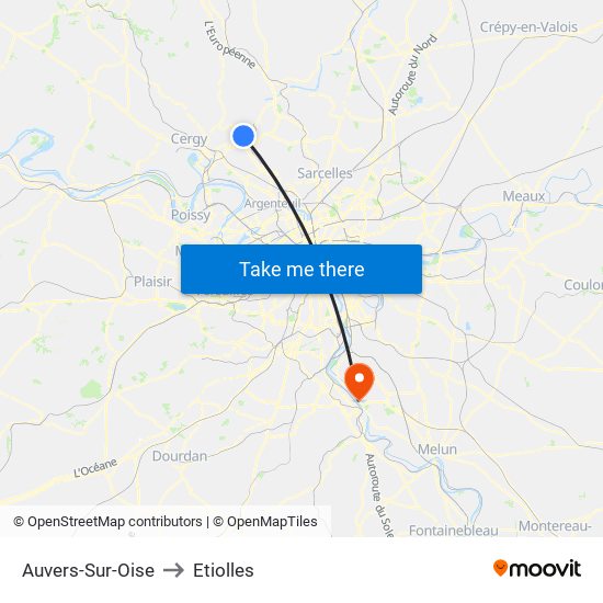 Auvers-Sur-Oise to Etiolles map