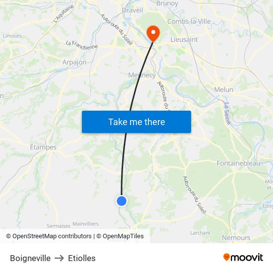 Boigneville to Etiolles map