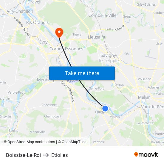 Boissise-Le-Roi to Etiolles map