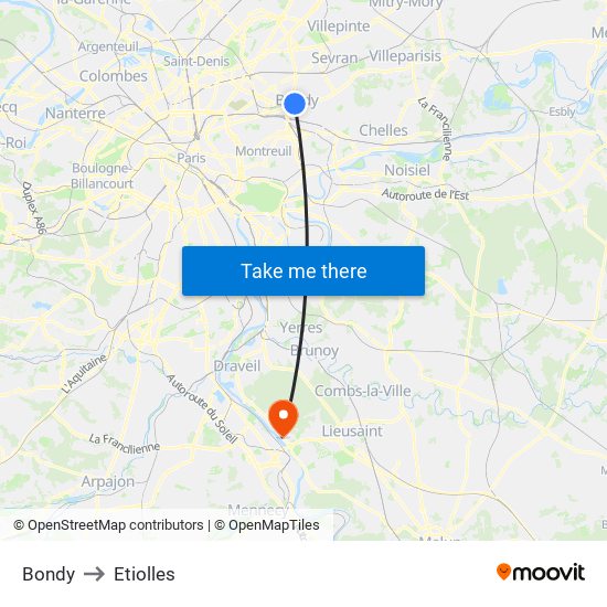 Bondy to Etiolles map